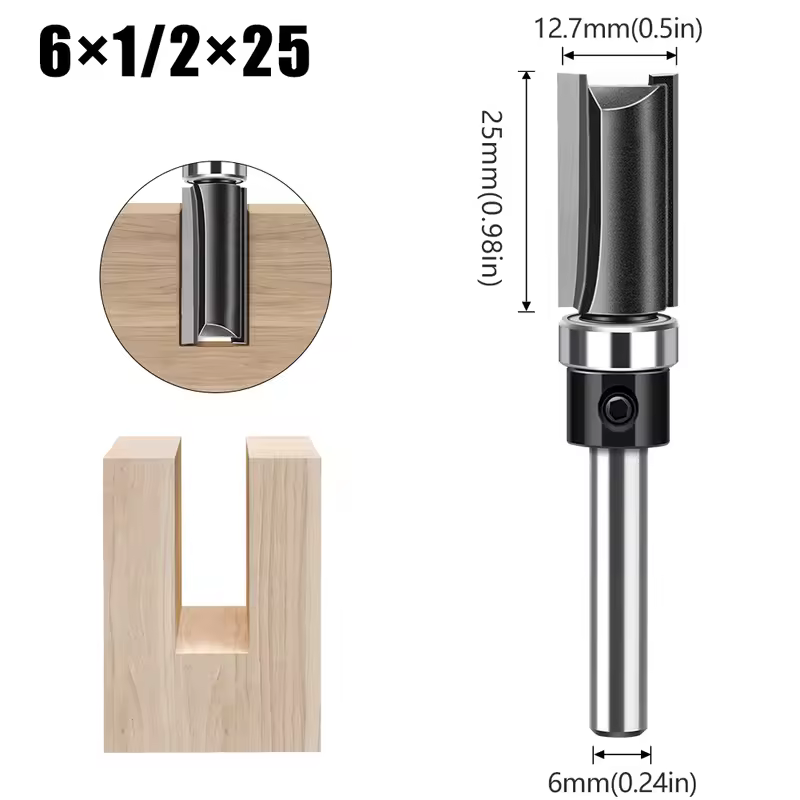 1pc 6mm 1/4"Shank Bearing Straight Router Bit Copy Trimming Cutter Line Cutter Trimming Machine Milling Cutter Woodworking Tools - Image 8