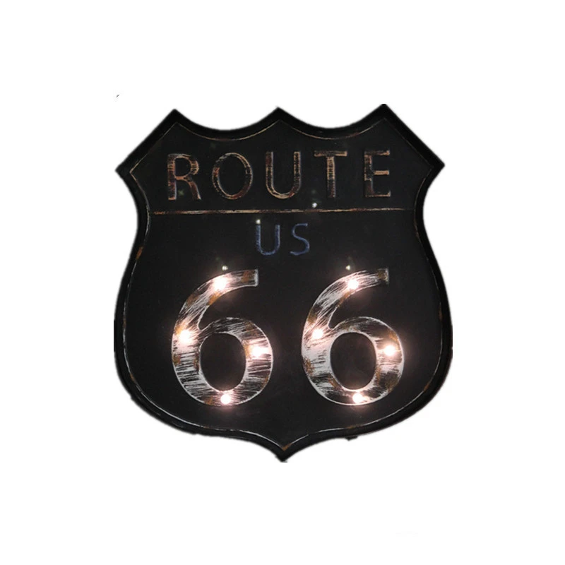 Big Size Route 66 LED Vintage Signs Pub Bar Decoration Lamp LED Metal Plate Neon Sign logo Light Decor Club Wall Hanging Art