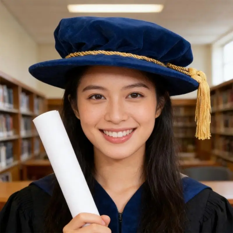 P9FE Doctoral Tam Bachelor Cap for PhD Graduation Comfortable Wear Breathable Lightweight Material Photo Props view 4