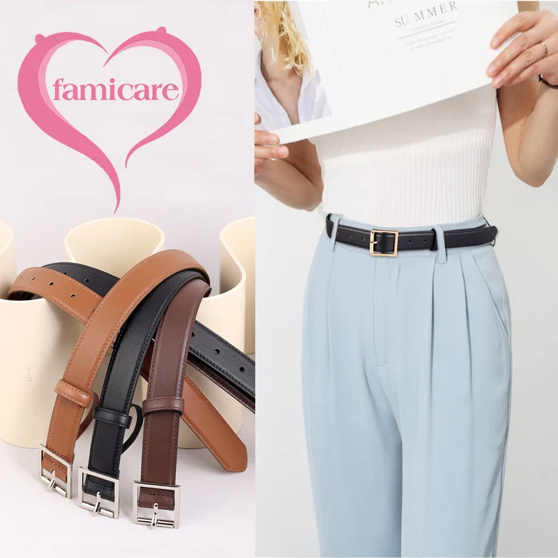 

Famicare Luxury Soft Cowhide Genuine Leather Cowskin Pin Belt Ladies Real Waistband for Girls Women Metal Buckle Fashionable