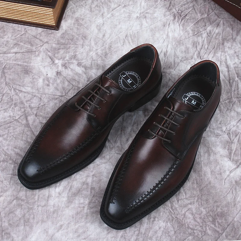 

Black Brown Mens Dress Shoes Genuine Leather Lace-up Pointed Toe Brogue oxford Office Business Wedding Formal Suit Shoes For Men