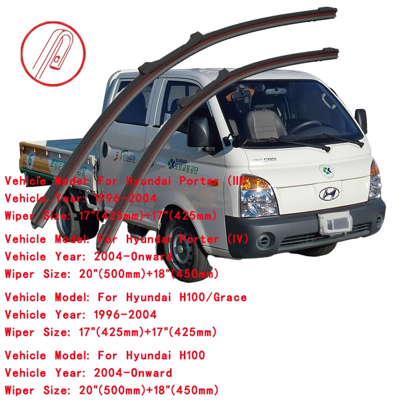 For Hyundai Porter H100 Grace BAKKI Pick Up 1996 1998 1999 2004 2005 2006 2010 2015 2018 2019 2020 Double Rubber Car Wiper Blade