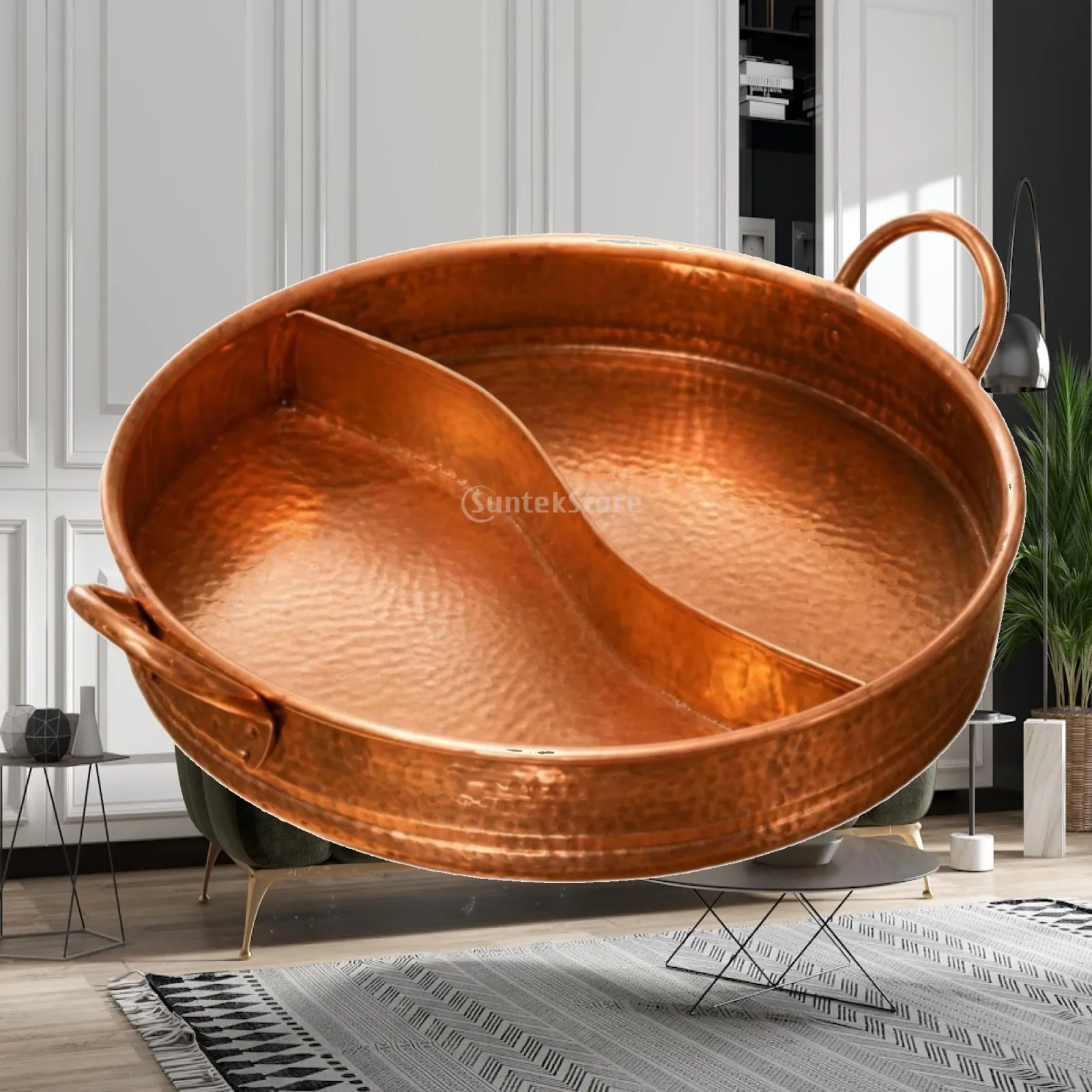 Copper Thermal Pot Cookware Uncoated Interior Pure Copper Material for Shabu Shabu Meat Stew Hot Pot Accessories