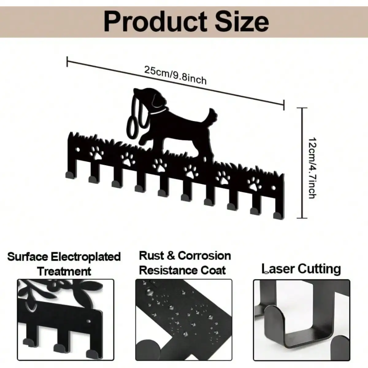 1pc Dog Paw Print Metal Wall‑Mounted Hook, Dog Leash & Key Hanger, Rust‑Proof Multi‑Purpose Wall Storage Organizer