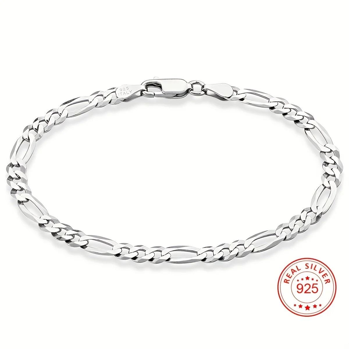 Bracciale a catena Figaro in argento Sterling 925 per donna uomo uso quotidiano