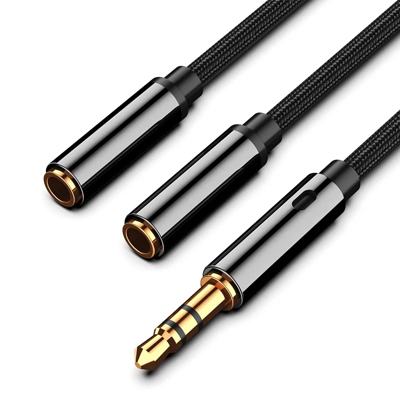 Cable audio splitter stereo jack male 3.5 mm 3 pin to 2 x stereo jack female 3.5 mm 3 pin 25 cm