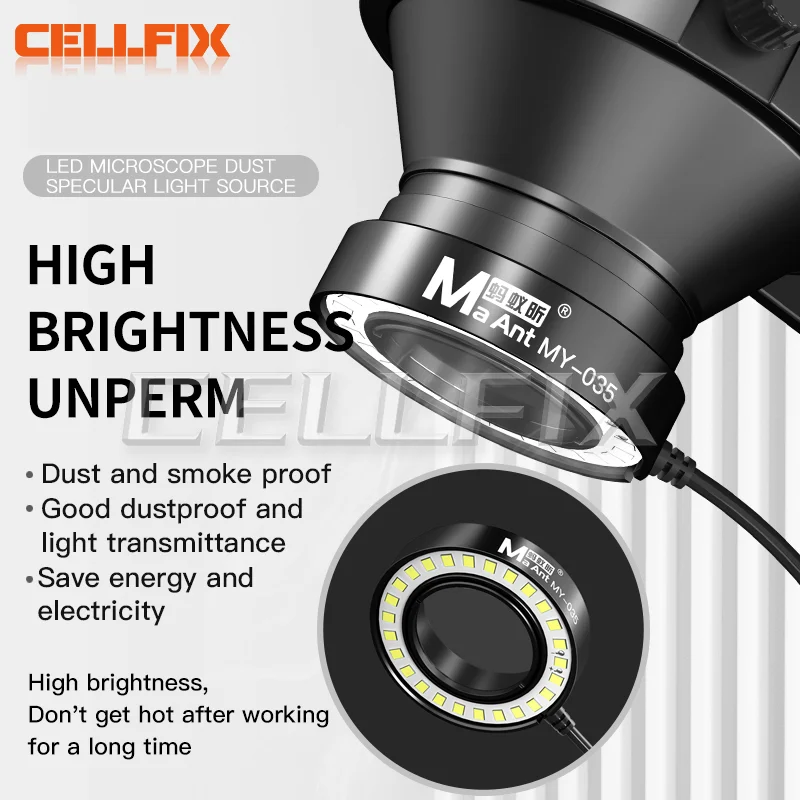 

Maant MY-035 LED Microscope Aluminium Alloy Ring Lamp 45mm 26LED Dustproof Oil Proof Smoke Prevention Lighting Light Source