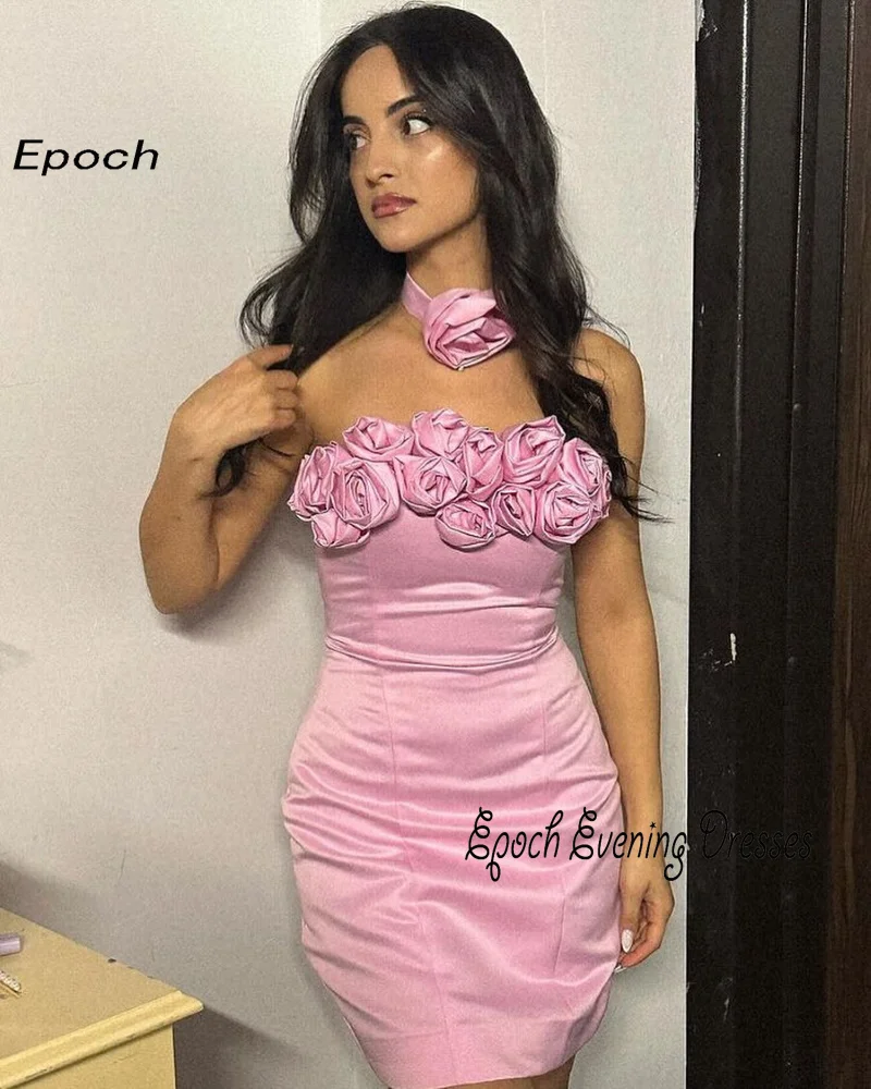 Epoch 2024 Short Evening Dress فساتين مناسبة حسب الطلب Straight Elegant Strapless 3D Flowers Cocktail Prom Gown For Sexy Women