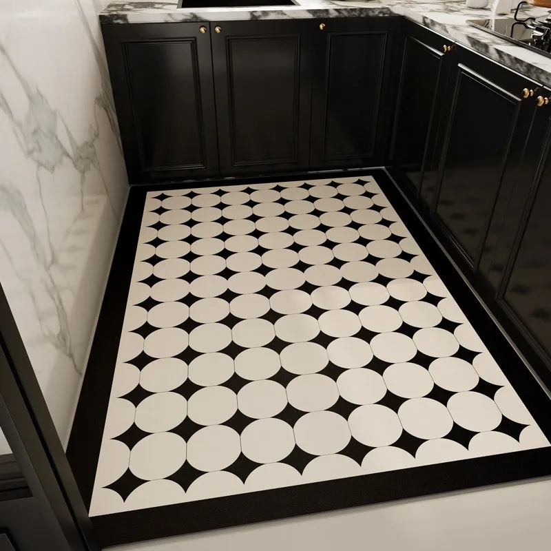 Simple Grid Pattern Balcony PVC Leather Anti-slip Floor Mat Kitchen Foot Mats Oil-proof Dirt-resistant Carpet Easy Clean Rug 러그