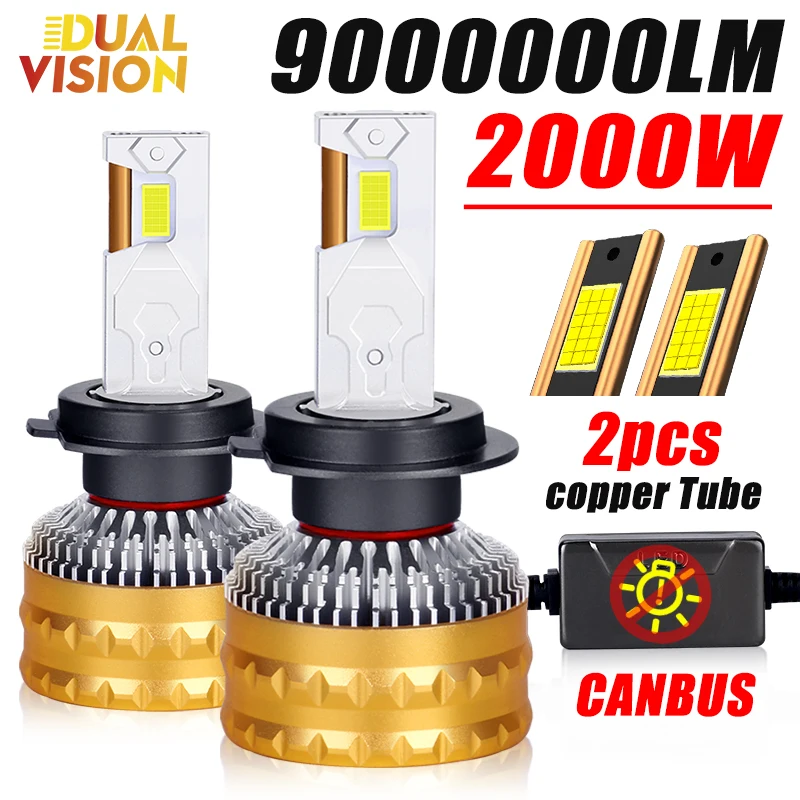 

2000W H7 H11 Светодиодная фара 9000000LM Светодиодные автомобильные лампы Canbus H1 H4 H8 9005 9006 HB3 HB4 9012 HIR2 Противотуманные фары Автомобильные фары 2 медные трубки