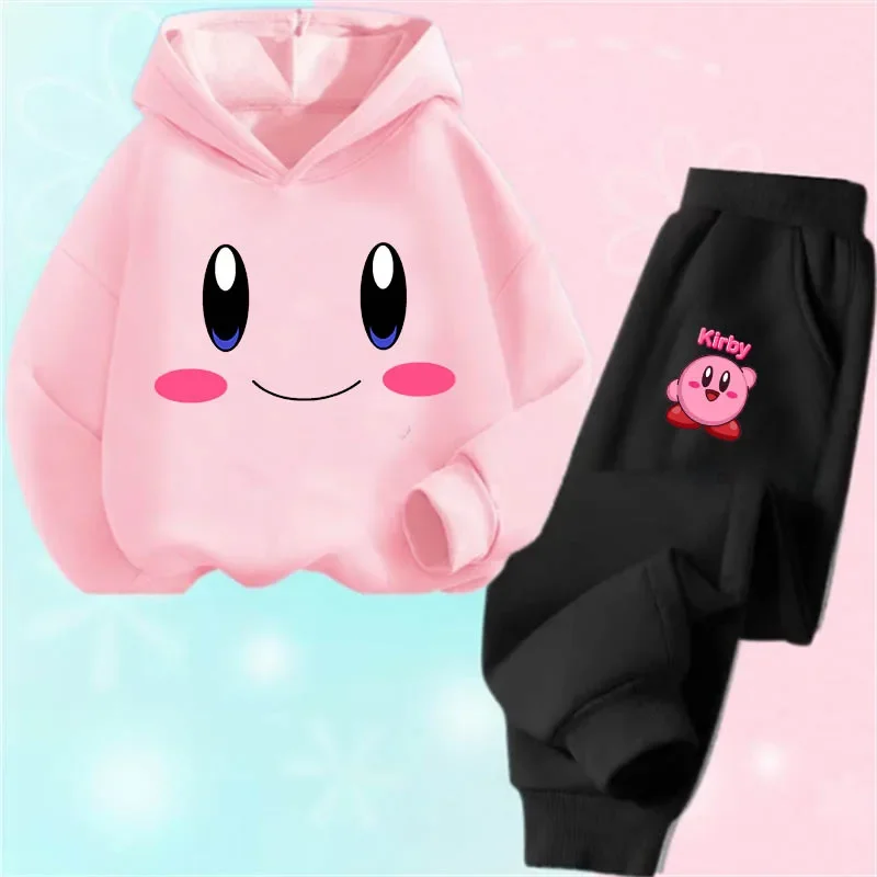 

Star Kirby Sportswear Set Girls Anime Kawaii Cotton Hoodie Casual Plush Long Sleeve Top+Pants 2pcs Kid Sportsuit Clothing Gift