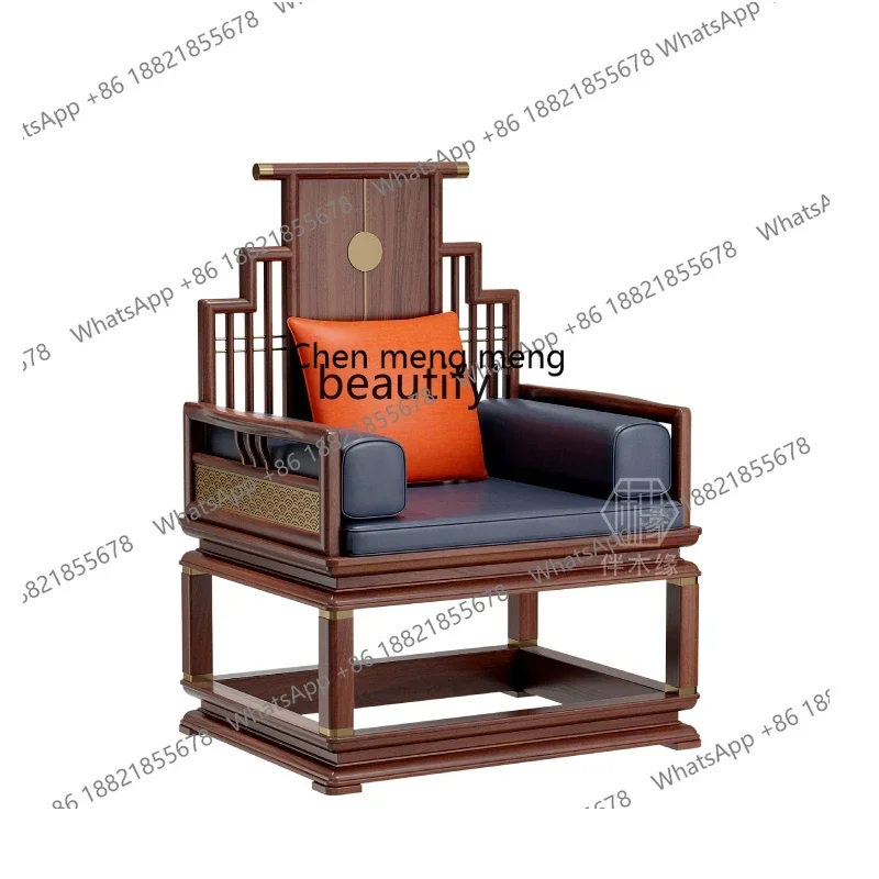 182Q New Chinese style Taishi tea table master chair meditation ebony solid wood boss tea room backrest official hat