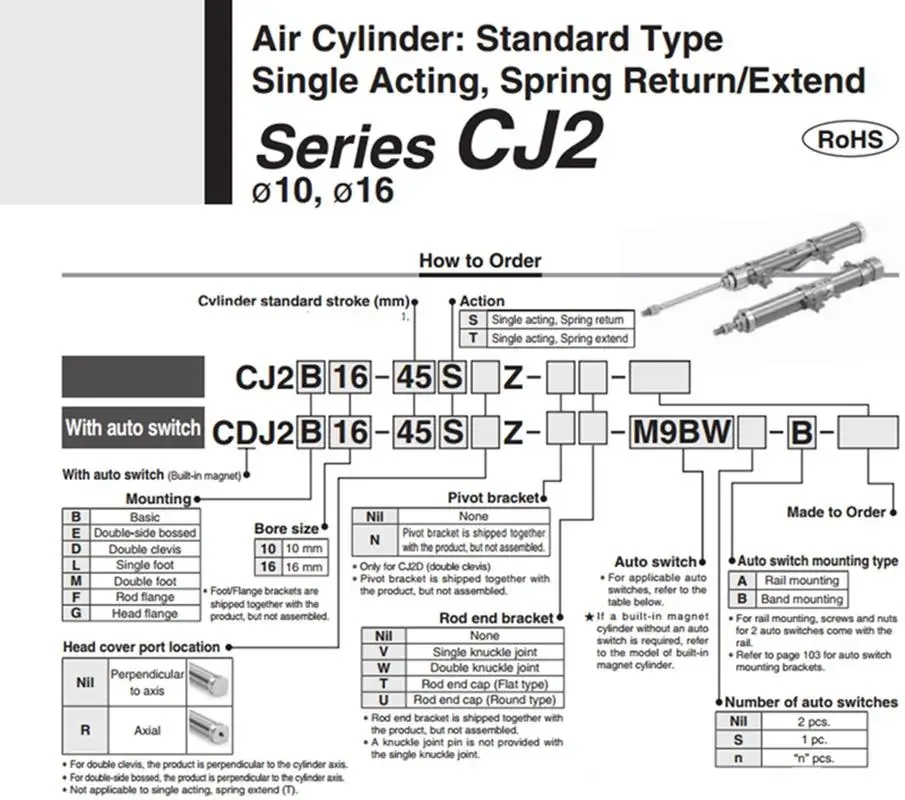 CDJ2B سلسلة تتحمل 10mm16mm السكتة الدماغية 10/15/20/25/30/35/40/45/50/60/70/75/100 مللي متر واحد التمثيل الربيع العودة اسطوانة هوائية صغيرة