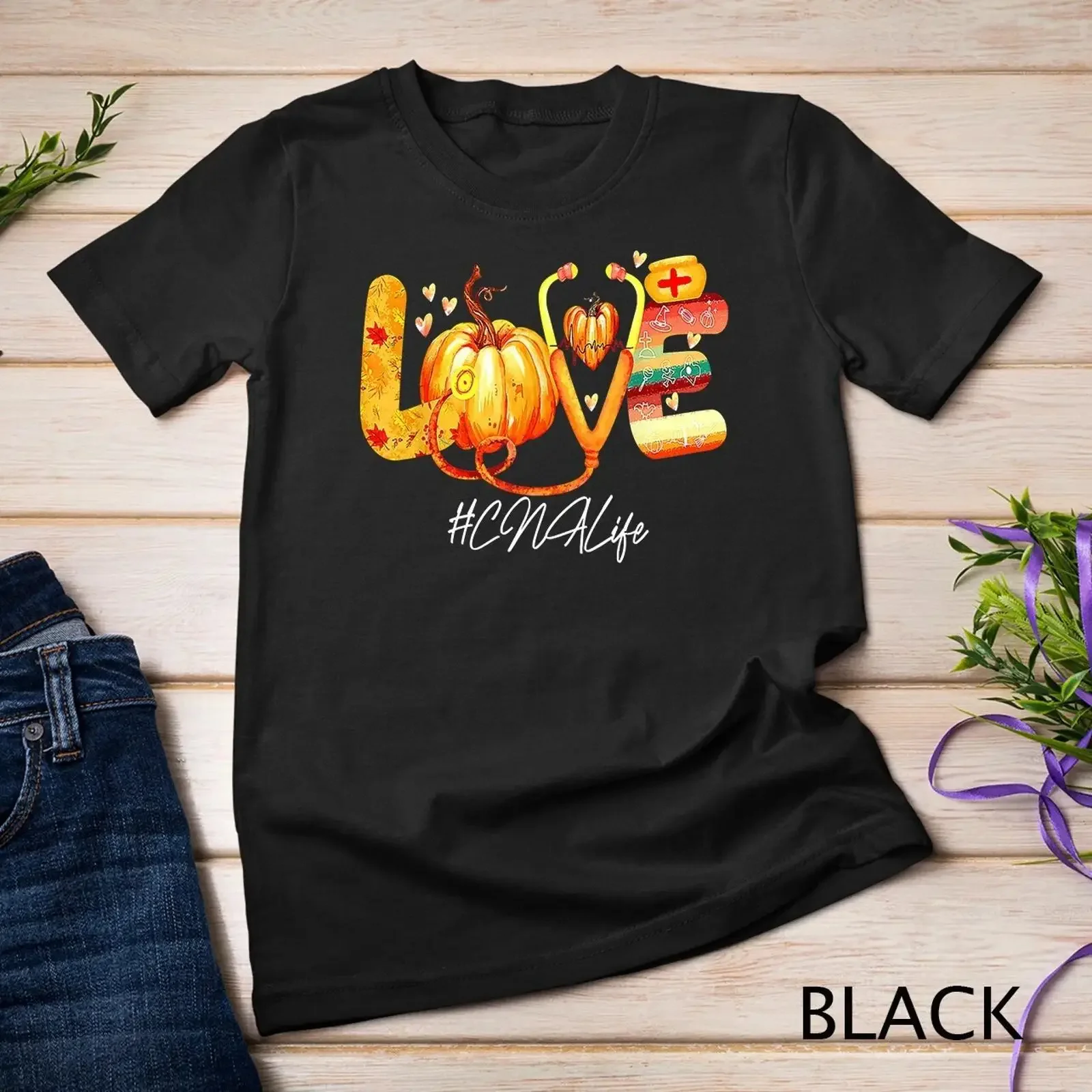Love CNA Life Pumpkin Fall Autumn Thanksgiving Breastfeeding T Shirt vintage Washed Stretched Top For Everyday Wear Soft