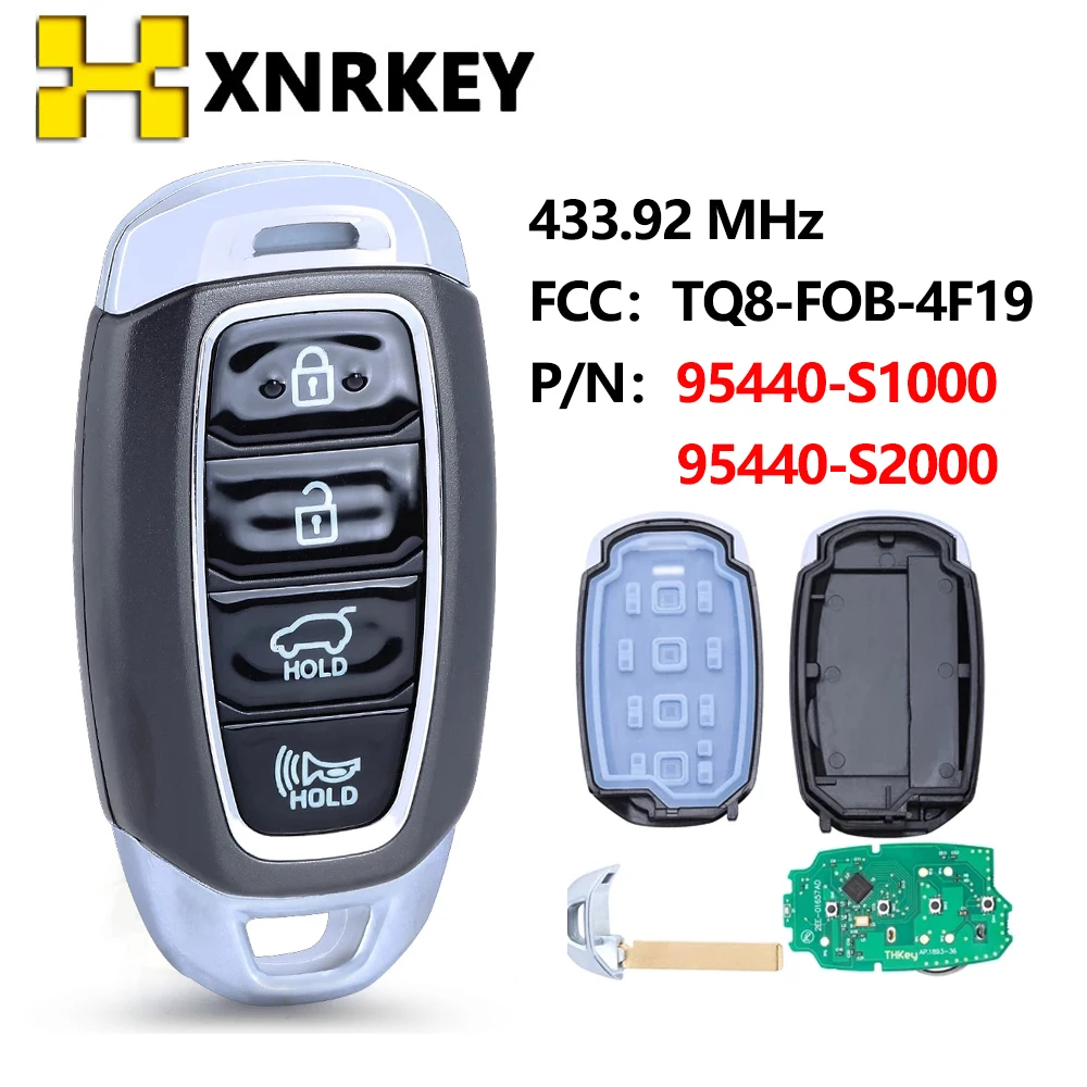 

XNRKEY FCC:TQ8-FOB-4F19 4 Button Smart Remtoe Key FSK 433.92MHZ PN:95440-S1000 / 95440-S2000 for Hyundai Santa Fe 2018 2019 2020