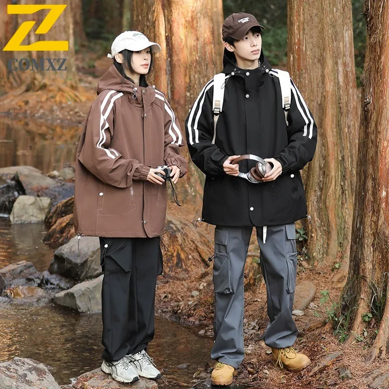 

COMXZ 2025, весенне-осенняя рабочая одежда, куртка с капюшоном, мужская уличная функциональная спортивная ветровка в горном стиле, простая общественная версия