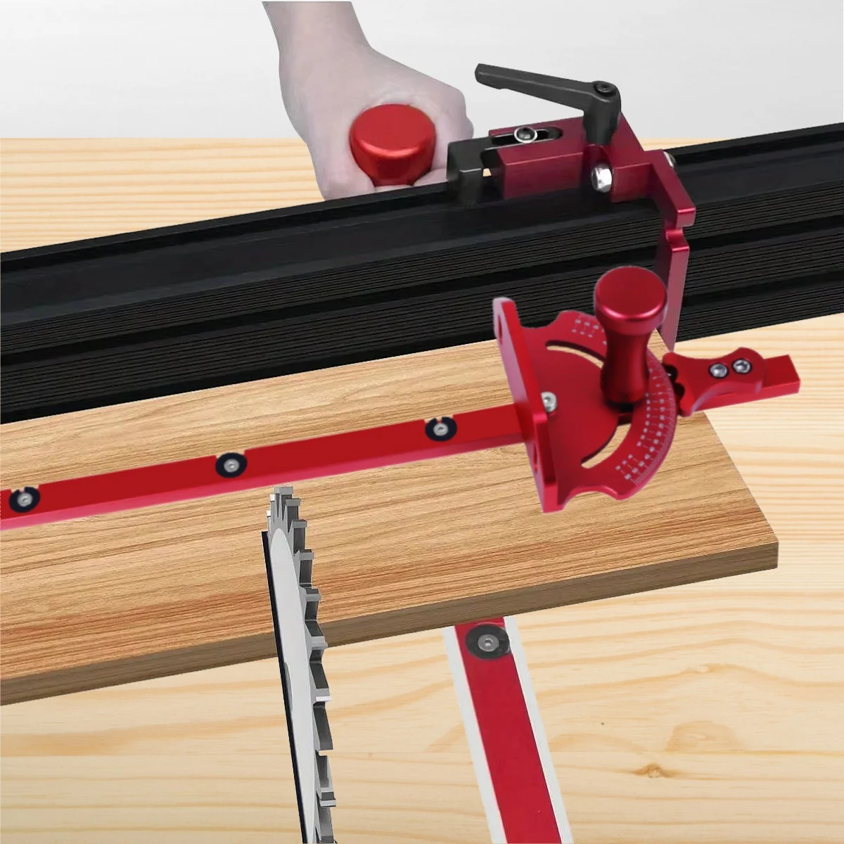 

1 шт., настольная пила, Т-образный торцовочный калибр или с забором и быстрым угловым упором, настольная пила, прецизионные весы из алюминиевого сплава, деревообрабатывающий инструмент