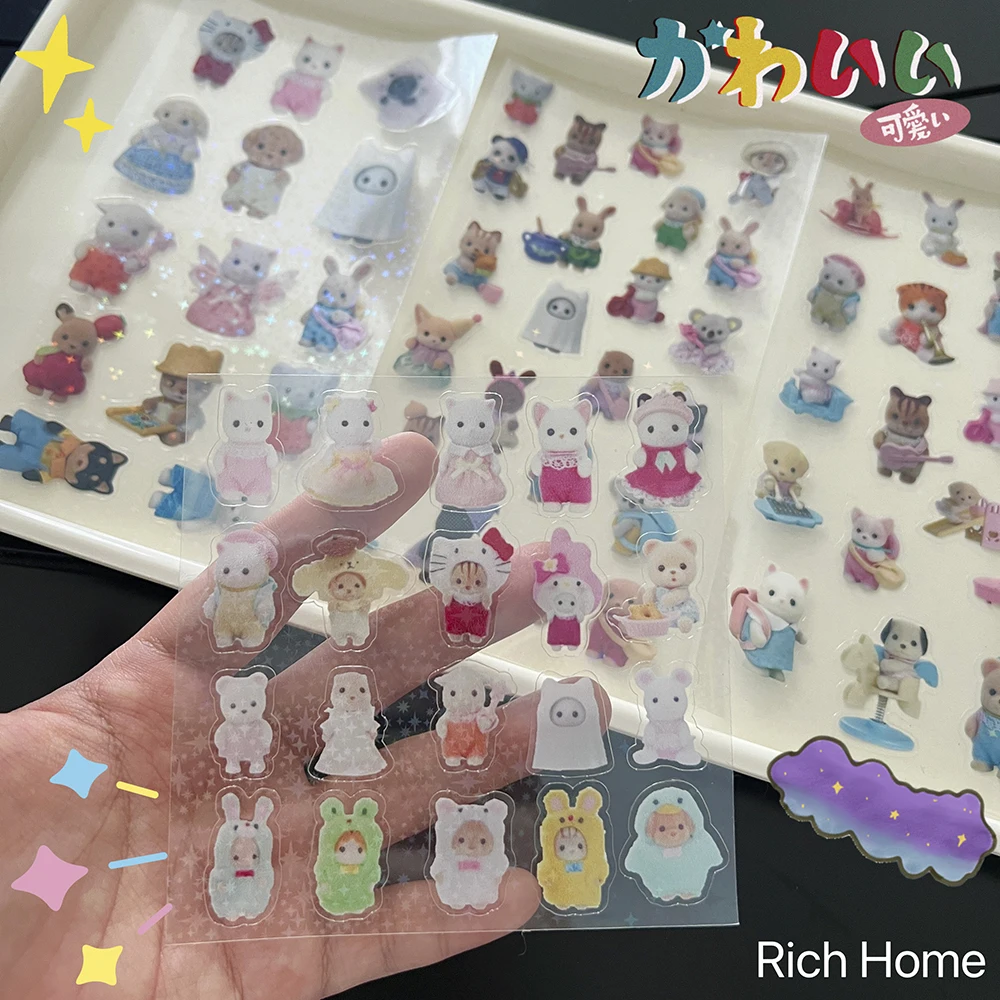 Sylvanian Mini Cartoon Waterproof kawaii Stickers Pack Anime Accessories