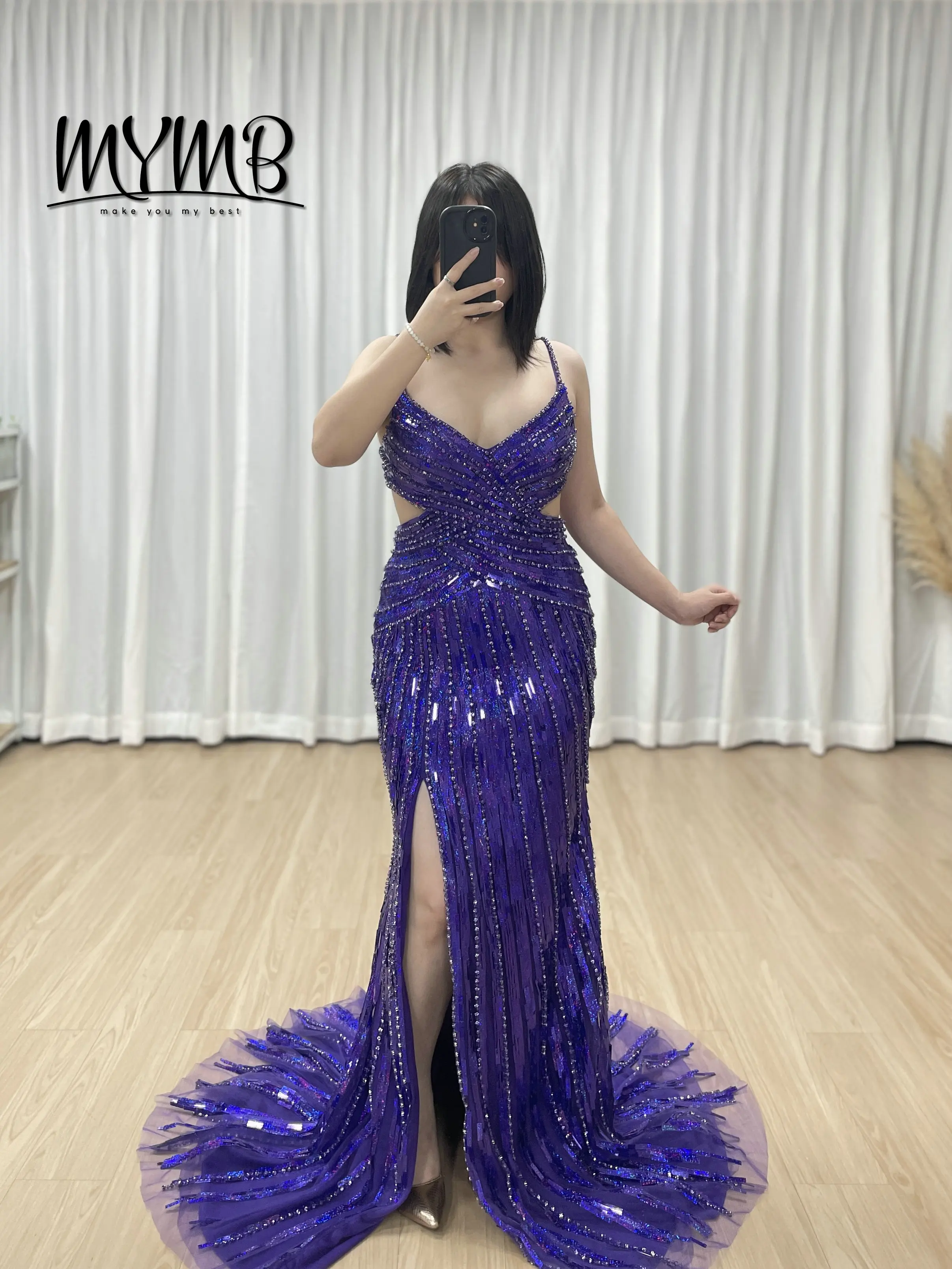 

MYMB Фиолетовый Элегантный Ремень Русалка Длина Пола Высокий Разрез Блестки Жемчуг Бисер Роскошные Дубайские Вечерние Платья MC20115