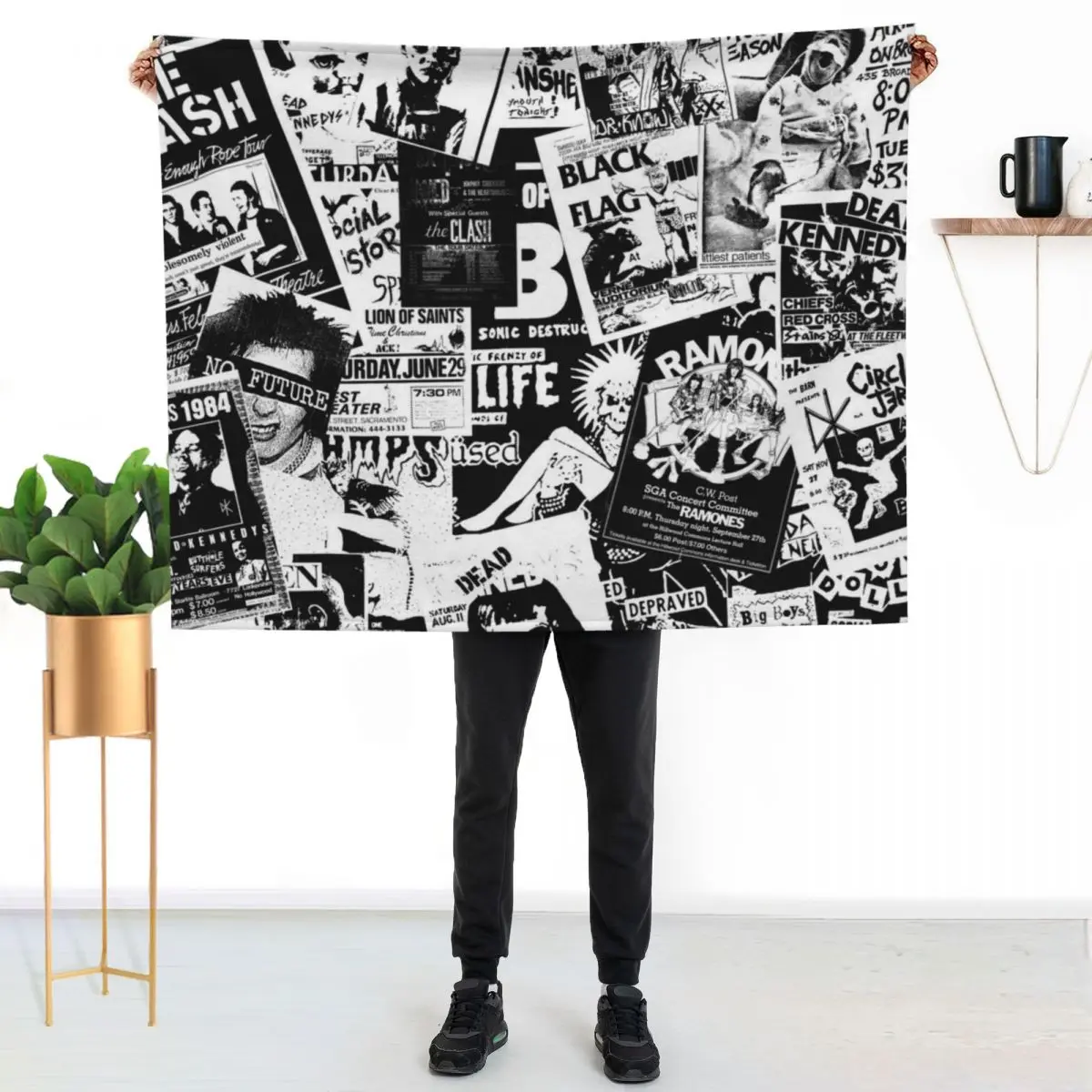 Punk Flyers Collage Throw Blanket Retros Vintage Soft Plush Plaid Sofas Travel Blankets For Sofas Blankets