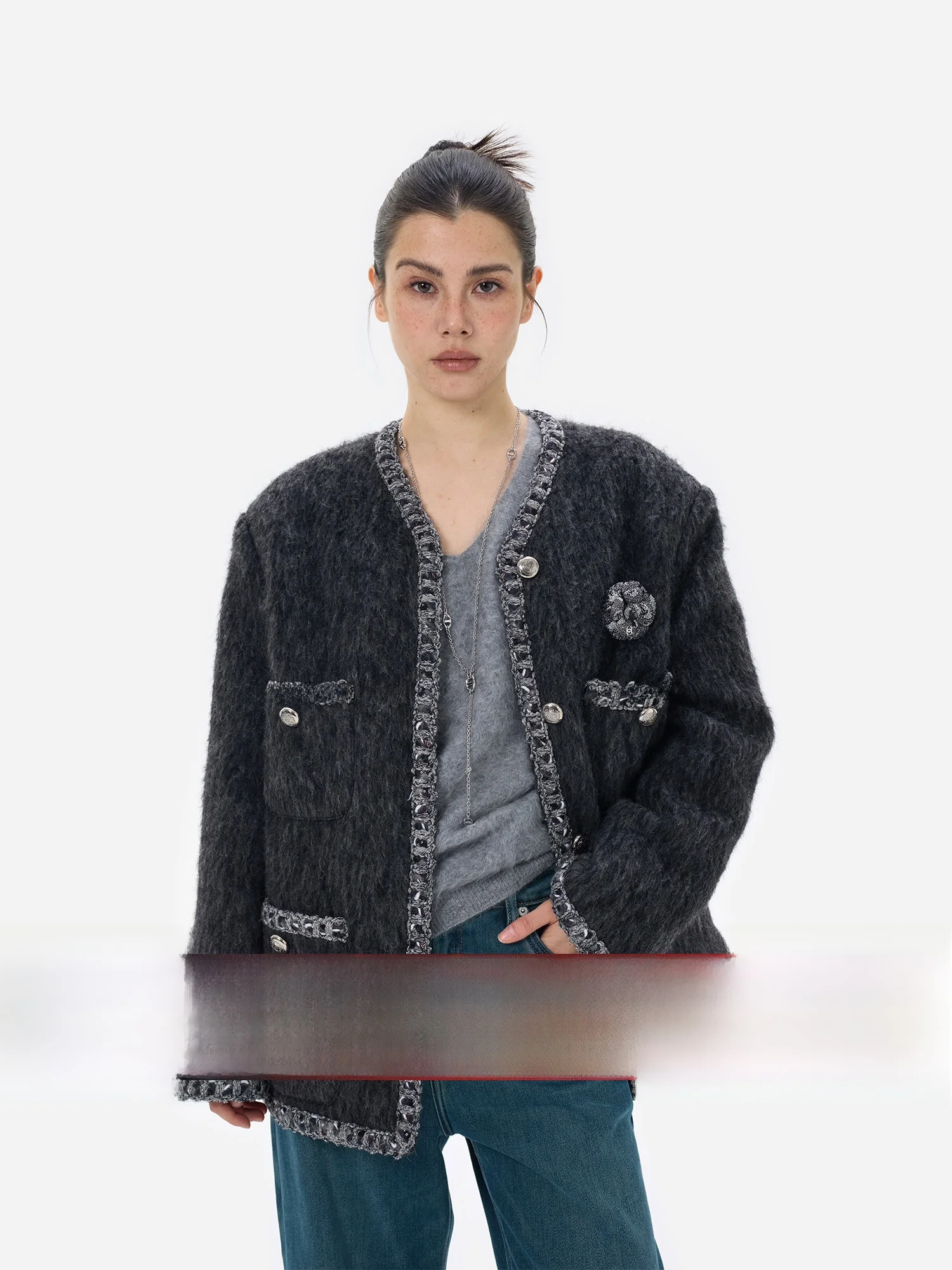 

Женская шерстяная куртка eGuYue Heavy Industry Camere с V-образным вырезом и пуговицами, для повседневной носки, с небольшим декором в виде парфюмерных флаконов