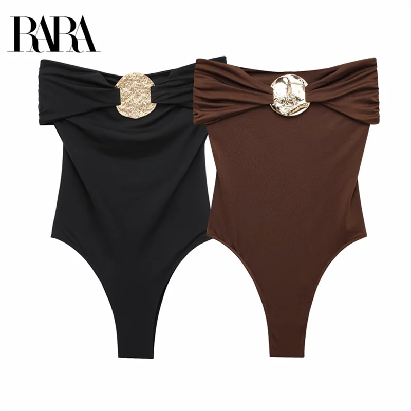 RARA 2025 Body sin tirantes para mujer con detalle de hebilla decorativa, ideal para uso informal y diario