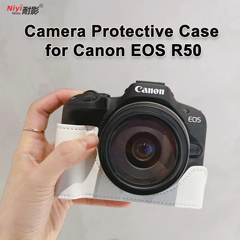 Für Canon R50 Kameratasche Tasche PU Schutzbasis Halbkörper mit Handschlaufe Schultergurte Künstliches Leder EOS R50 Tasche