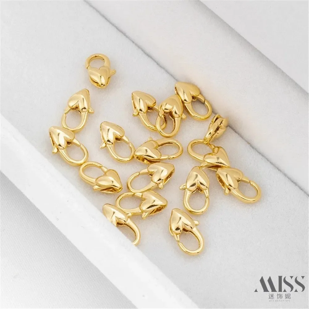 14K Gold--plated Peach Heart-shaped Love Lobster Buckle DIY Accessories Connection Tail Buckle Handmade Chain Jewelry Material