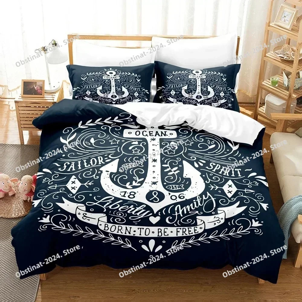 Marine Duvet Cover Anchor Pattern Bedding Set Ultra Soft ComforterQuilt Cover Set Will Pillowcases for Kids Teens Boys Bedroom