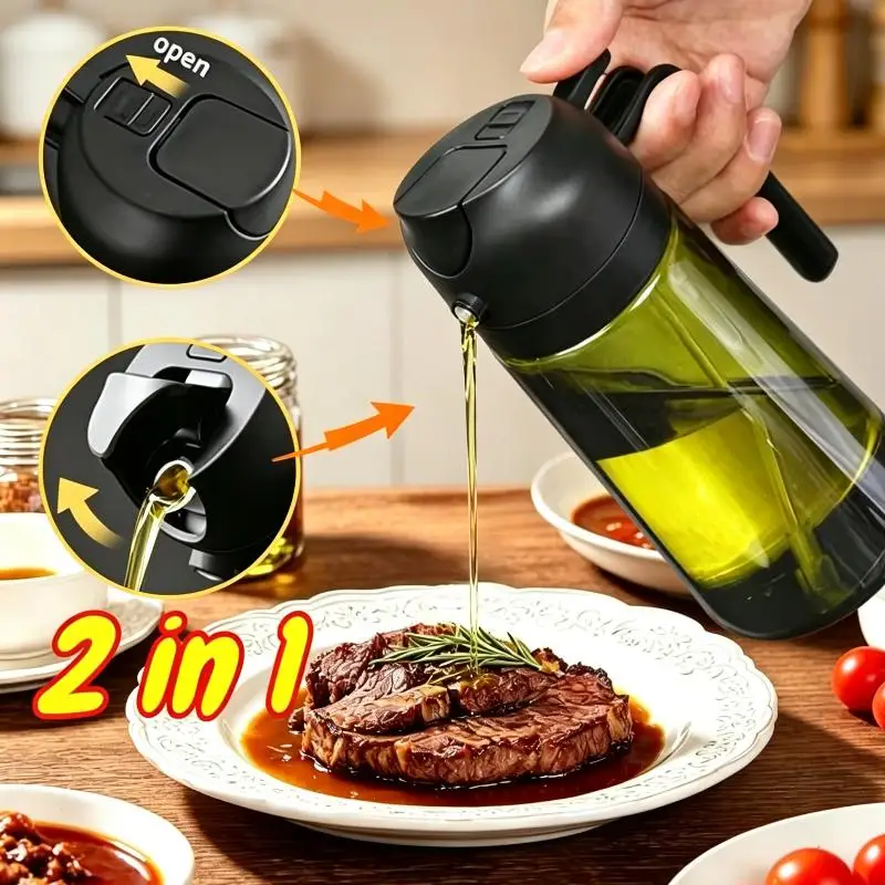 2-in-1 Oil Sprayer Dispenser Olive Oil Dispenser Oil Spray Bottle Plastic Spray Bottle For Cooking Air Fryer BBQ Baking Salad