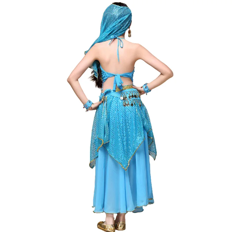 Crianças trajes de dança do ventre para crianças meninas saia de dança do ventre vestido de dança de bollywood desempenho competição conjunto pano indiano