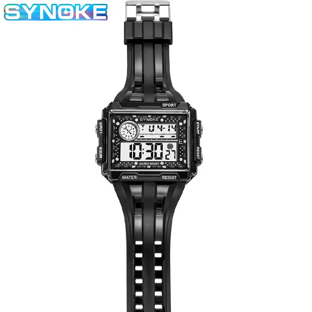 SYNOKE New Men Mountaineering Digital Watch Waterproof Shock Resist Large Screen Outdoor Running Student Fashion Watch Handsome