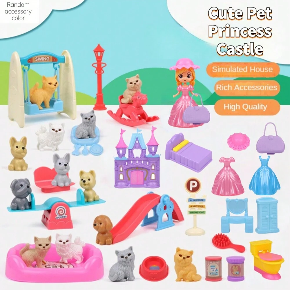 Niedlicher Hund/Bär-Haustierkorb, Familienspielzeug, Hundekäfig und Spielspielzeug für Szenen, Puppenspielhaus-Set – fantasievolles Rollenspielerlebnis