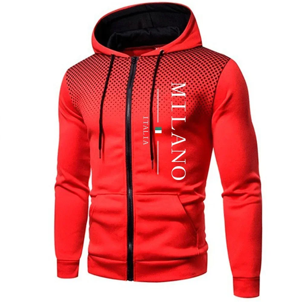 Italien Mailand Herren Kapuzenjacke mit Reißverschluss, Herbst-Winter, Alltag, Sportlich, Jogging-Hoodie, Outdoor-Motorradjacke – Detail 2