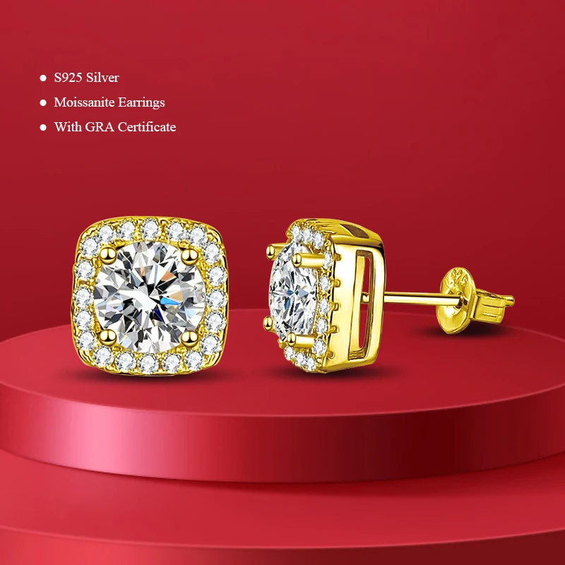 Pass Diamond Tester Pen Moissanite Stud Earrings For Women 100% Real 925 Sterling Silver 2 GRA Certificates D VVS1 Moissanita