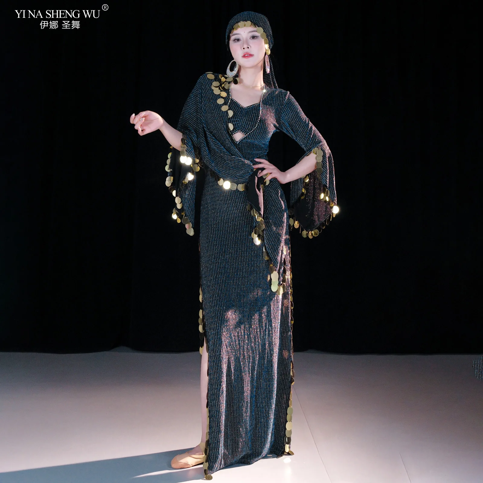 فستان مُصمم حسب الطلب للرقص الشرقي للنساء فساتين تدريب شعبي بلدي ترتر وشاح الورك أداء شرقي رداء مسابقة Saidi #3