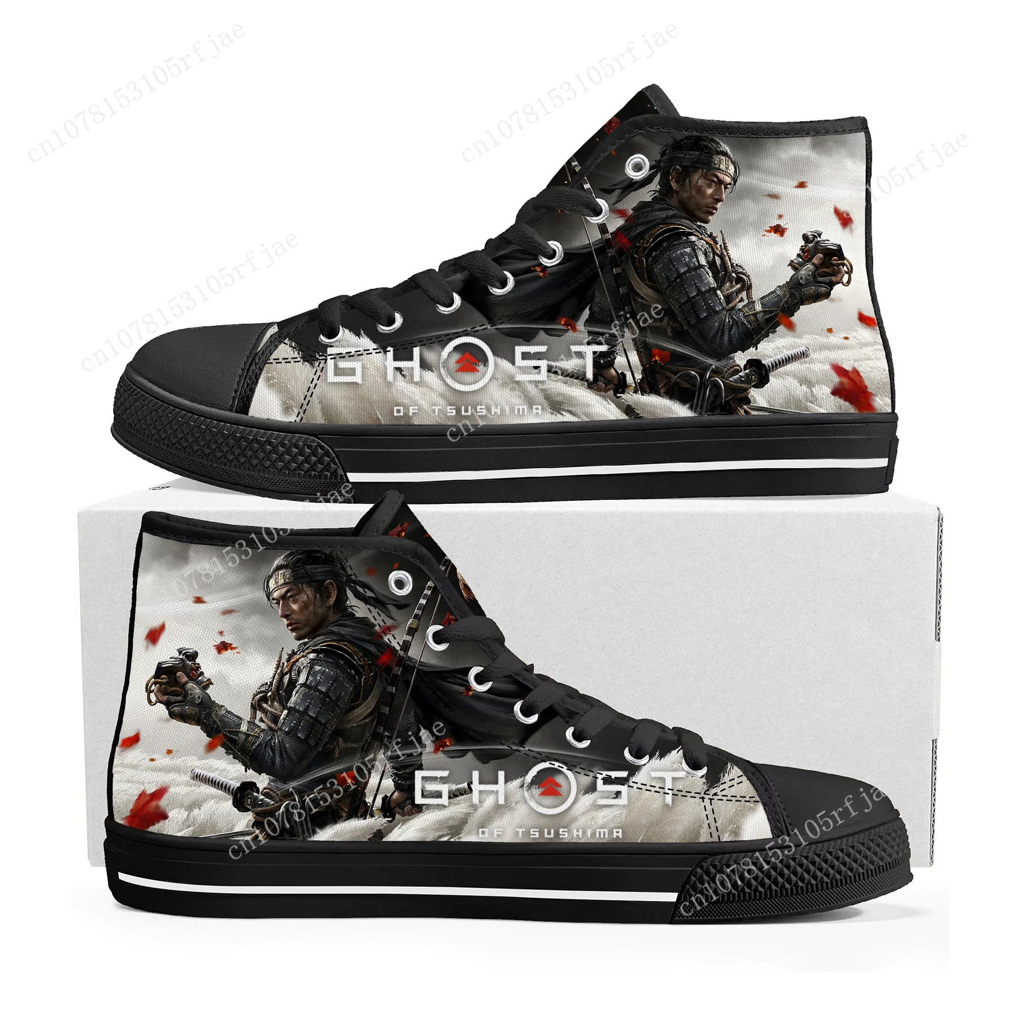 Ghost of Tsushima High Top Sneakers Hot Cartoon Game Mens Womens Teenager High Quality Canvas Sneaker Custom Built Couple Shoes