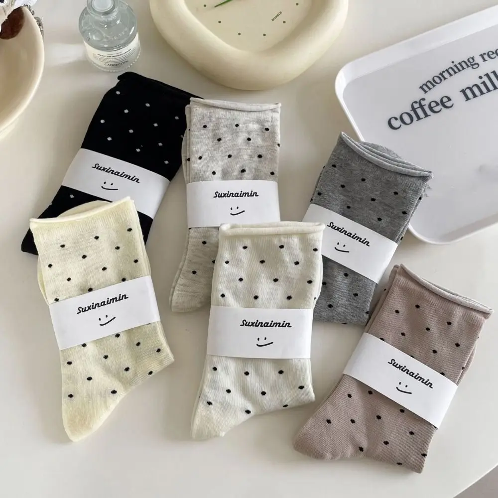 Kawaii Hosiery Mid-tube Socks Spot Solid Color Women Rolled Edge Socks Breathable Comfortable Cotton Socks Spring