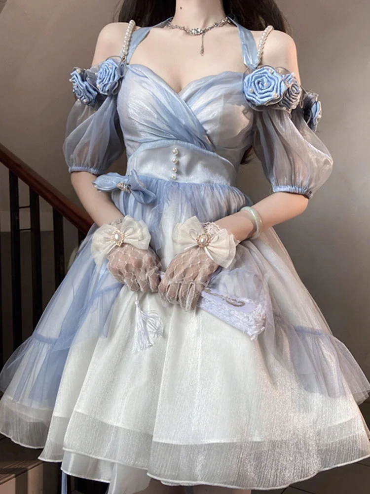 Vestido e deadado 3D rosa para adulto, vestido de princesa Lolita, ropa diaria, vestido de boda Floral, moda de temp...