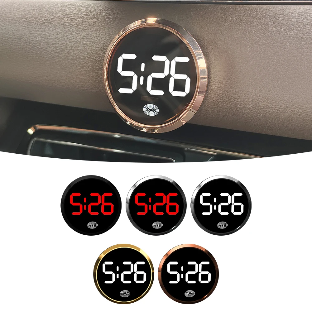 Round LED Car Clock Luminous Automobiles Internal Stick-On Mini Digital Clocks Auto Noctilucent Ornament