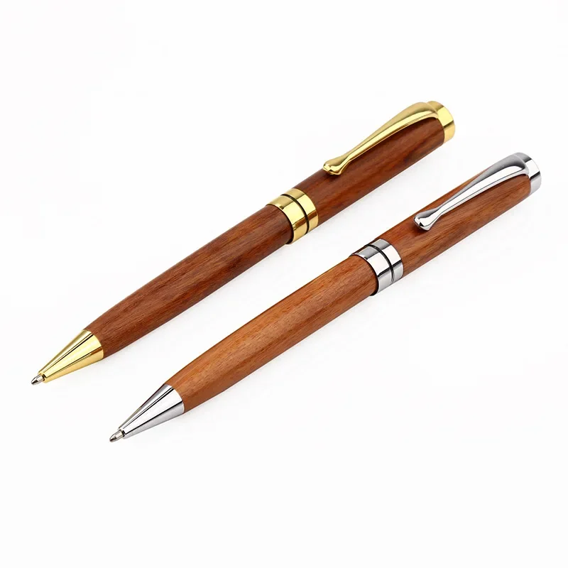 Retro Sandalwood Roll Ball Pen 0.7mm Gold Silver Metal Clip Ballpoint Pen Replaceable Refills Wooden Pen Luxury Stationery Gifts