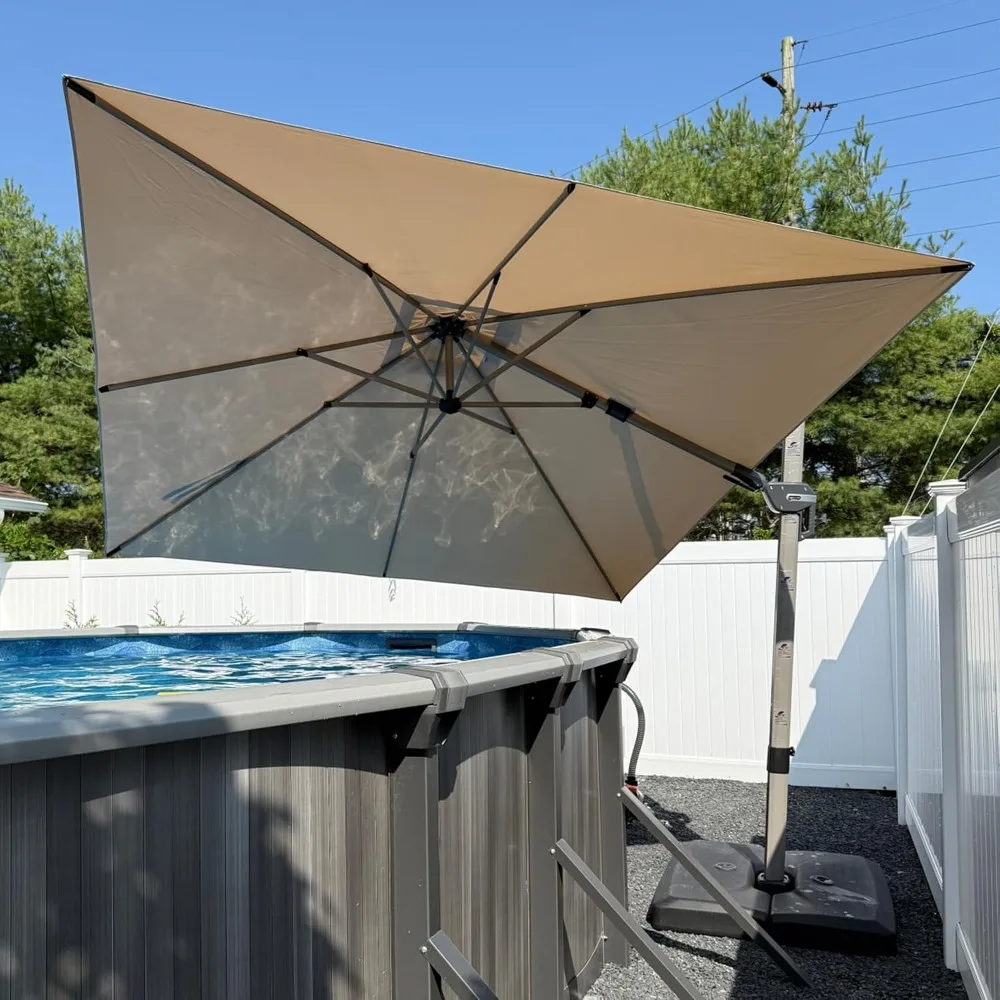 Patio Umbrella with Base 10' x 10' Left-right Tilting Beige, Shade at Every Angle Left-right Tilt, Customized