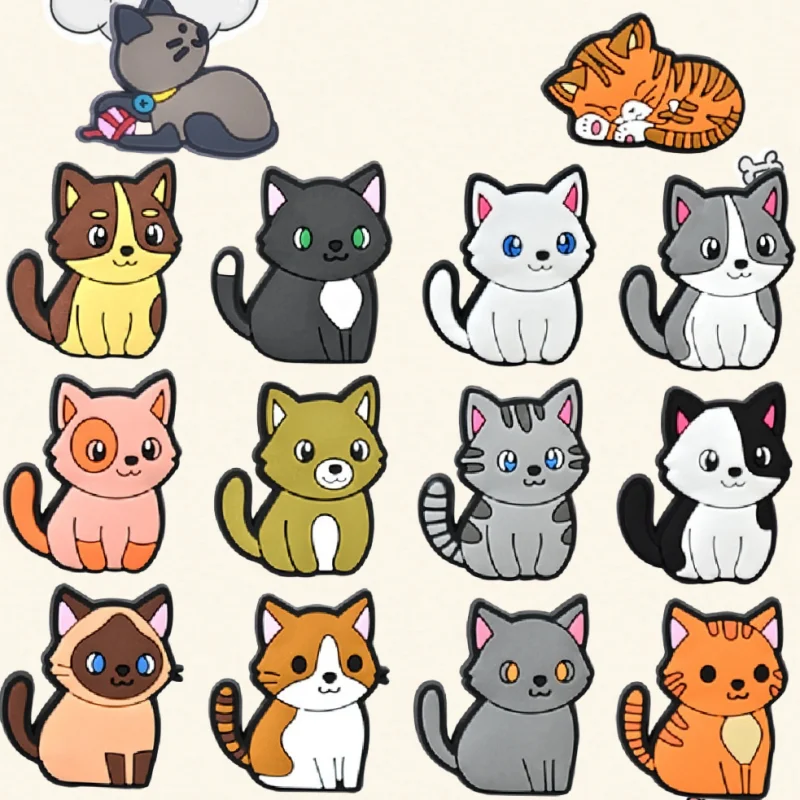 

17PCS Lovely Animal PVC Shoe Charms Fashion Cat Cartoon Slipper Accessories Wristband DIY Button Phone Case Buckle Decor