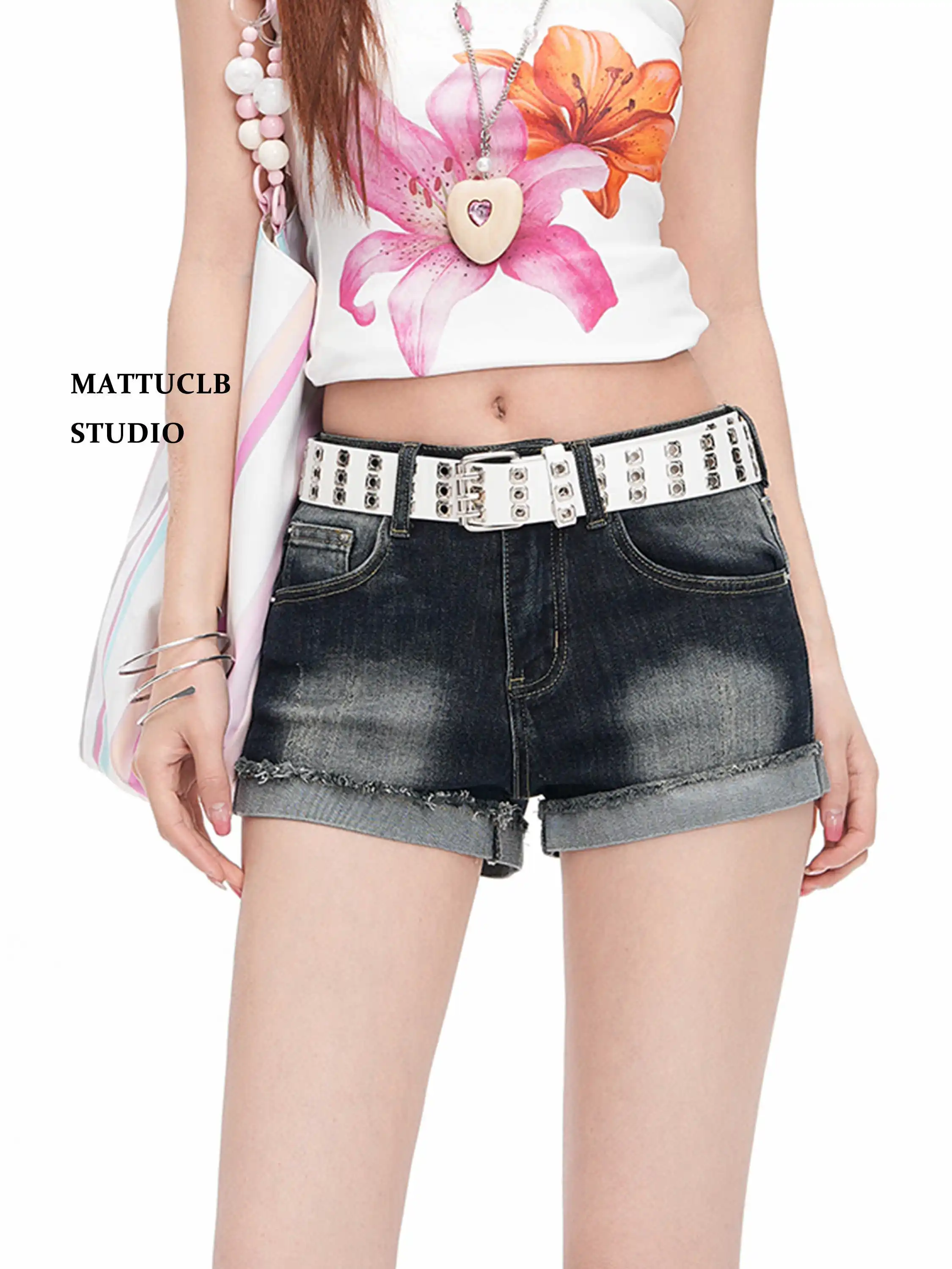 Summer Women American Retro Low Rise Denim Shorts Dark Academia Y2K 2000s Japanese Punk Harajuku High Street Jean Hot Pants Kpop