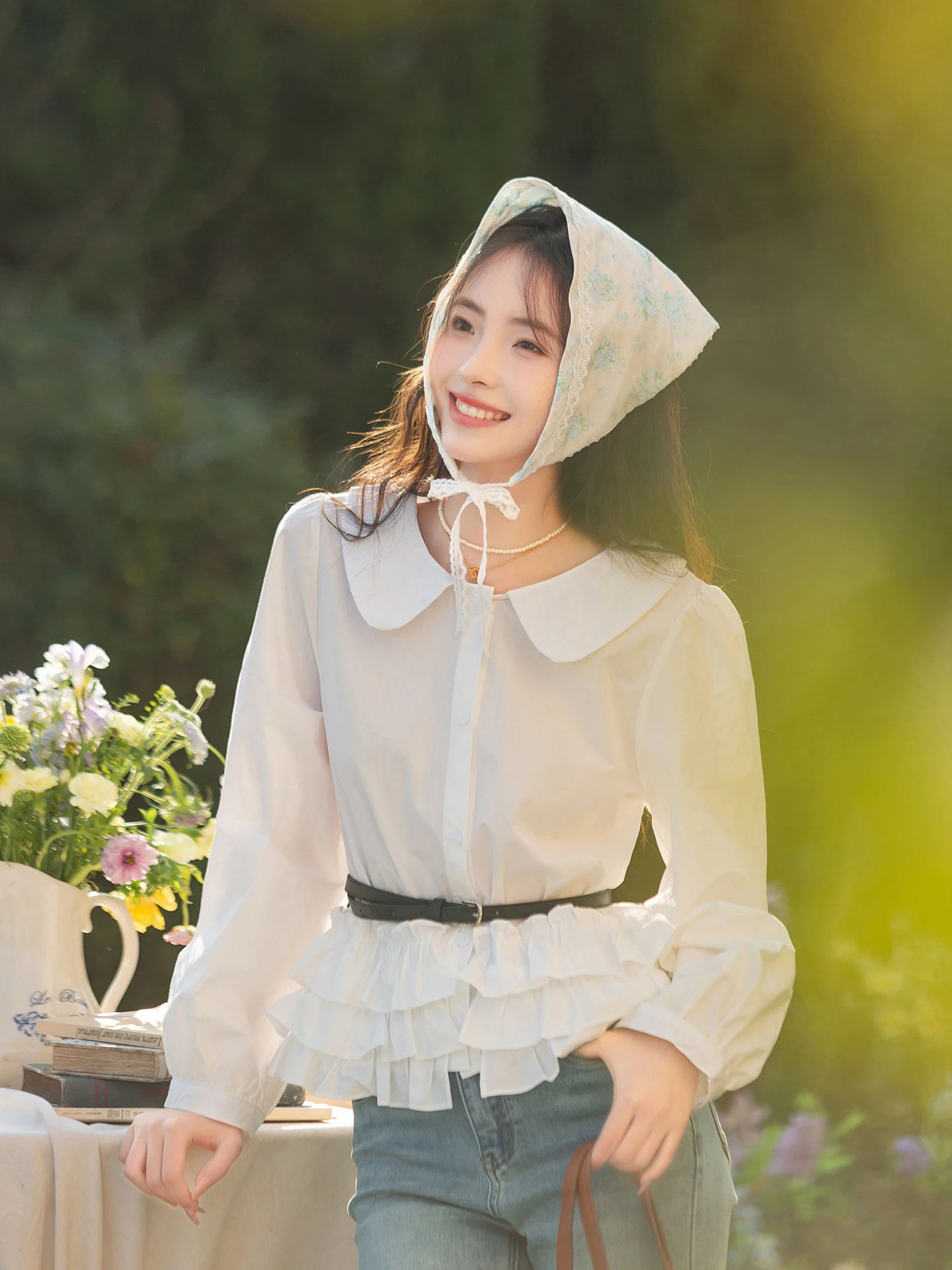 

Sweet Sle Long Sve White Doll Collar irt Women's Loose Fit Cotton Spring Summer New Design Sensation Hem Lace irt