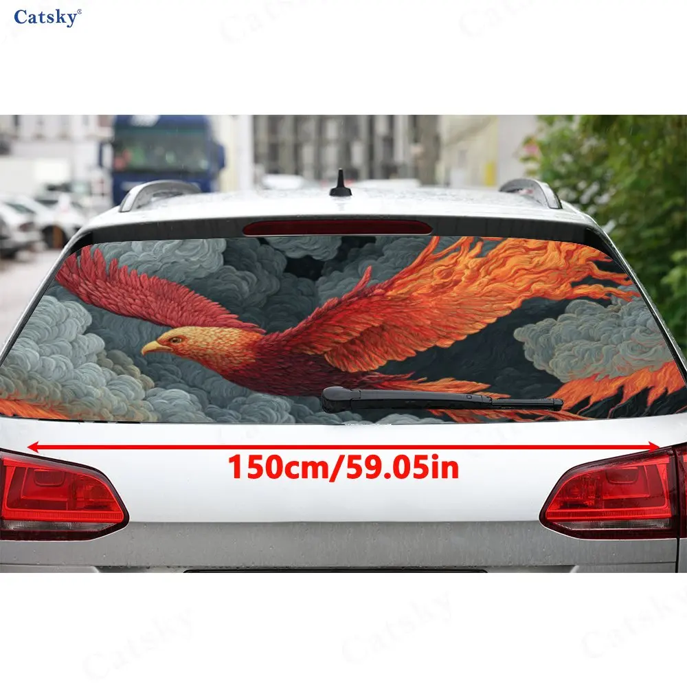 Phoenix Rebirth Sky Adventure PVC Perforated Car Vinyl Wraps, Durable Car Rear Windshield Sticker, Waterproof Car Rear Window De