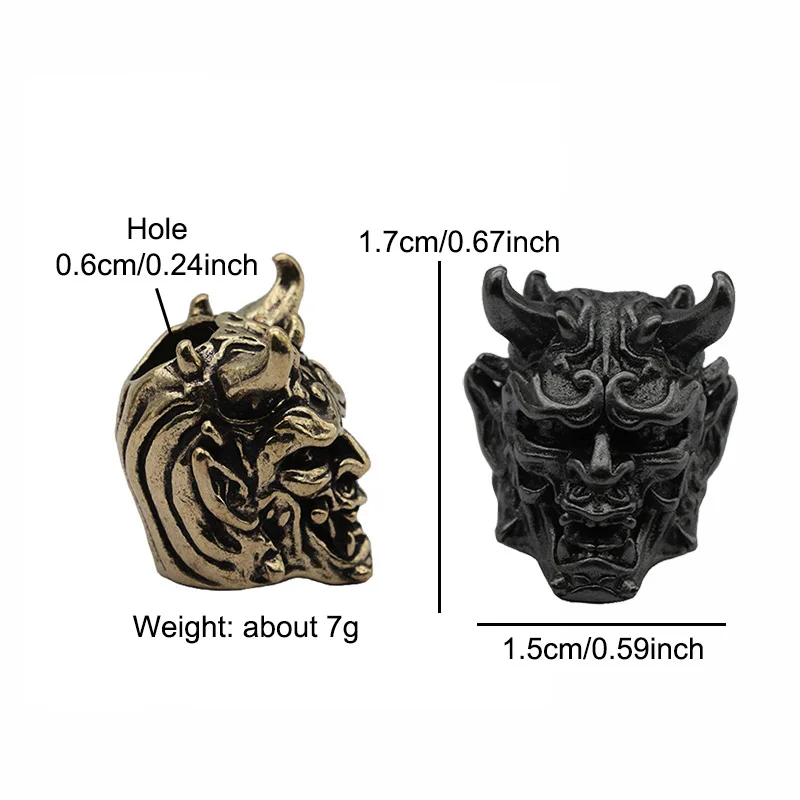 Japanese Demon Samurai Brass Knife Bead EDC DIY Paracord Woven Bracelets Lanyard Pendant Accessories Outdoor Tool Hangings Decor