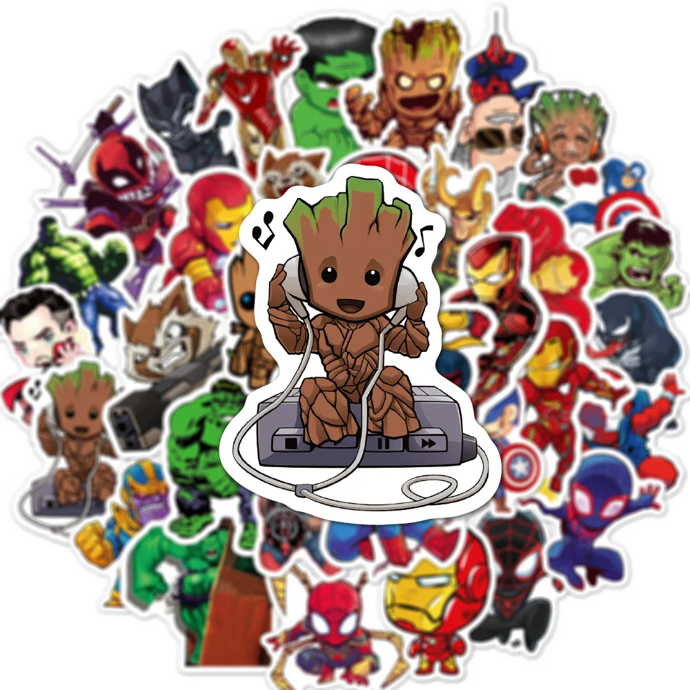 Disney Marvel The Avengers Cartoon Adesivos para crianças, Graffiti Toy, Laptop, Carro, Skate, Super-herói, Legal, 10 pcs, 30 pcs, 50 pcs, 100pcs