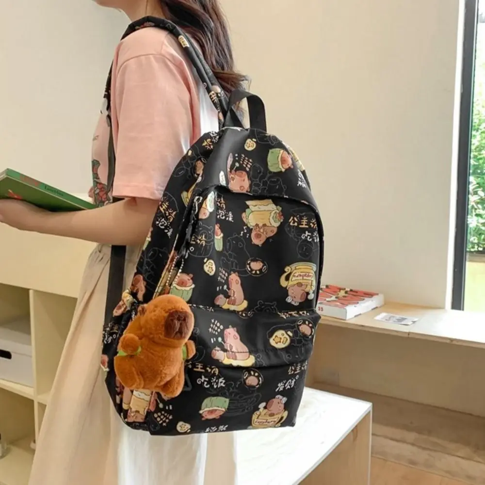 Cute Large Capacity Capybara Backpack Animal Korean Style Capibara Shoulder Bag with Pendant Cartoon Capybara School Bag Student