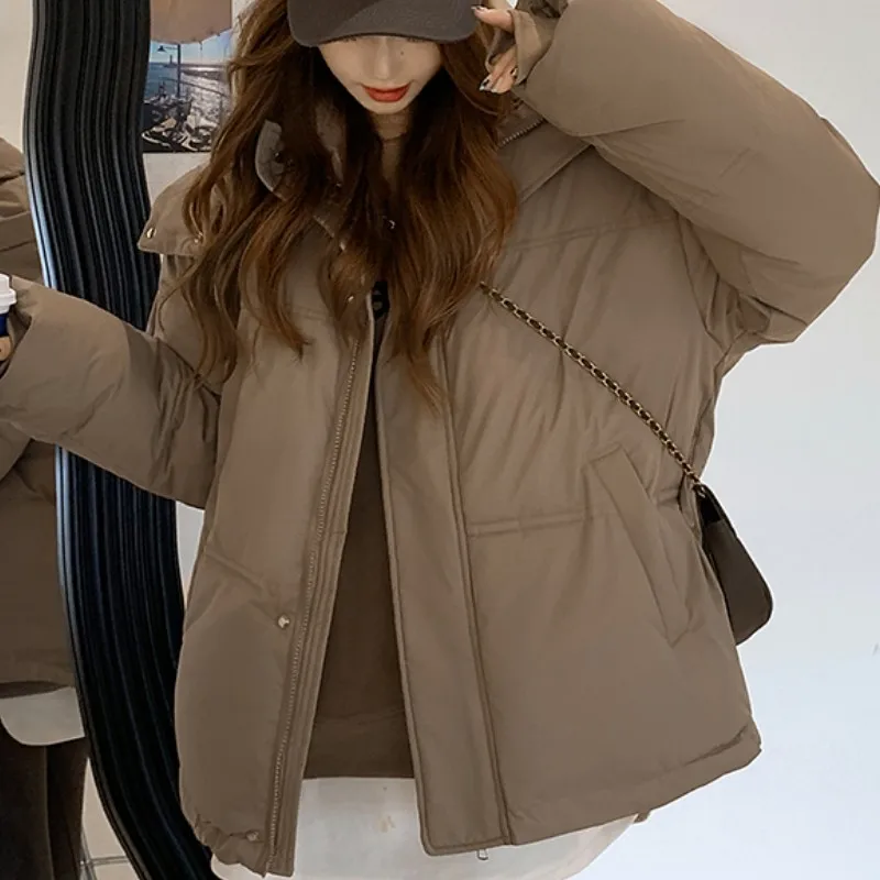 Women Off White Down Jacket Coat Fashion Stand Collar Solid Windproof Duck Down Feather Female Puffer Winter Brown Short Outwear